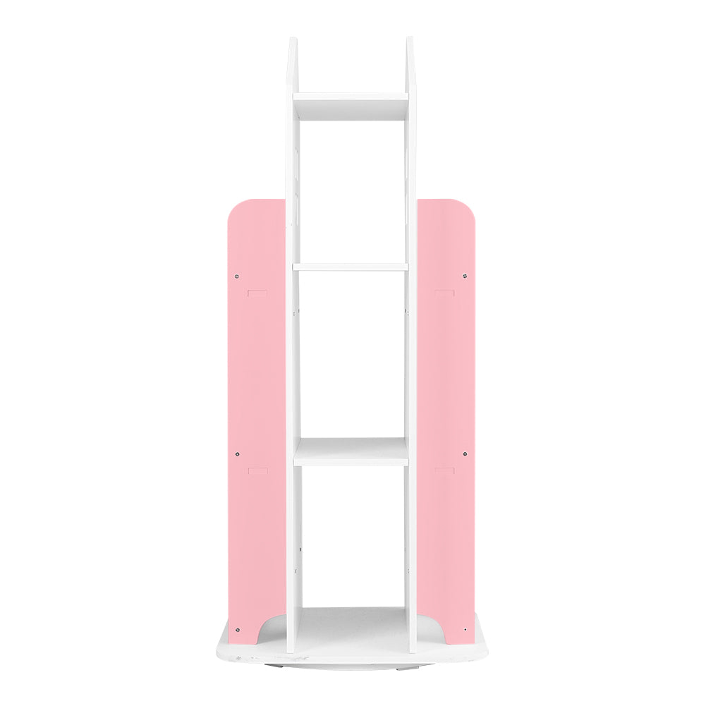 360°rotating Kids' Bookshelf Wooden House Frame Book Storage Organizer For Children | Pink