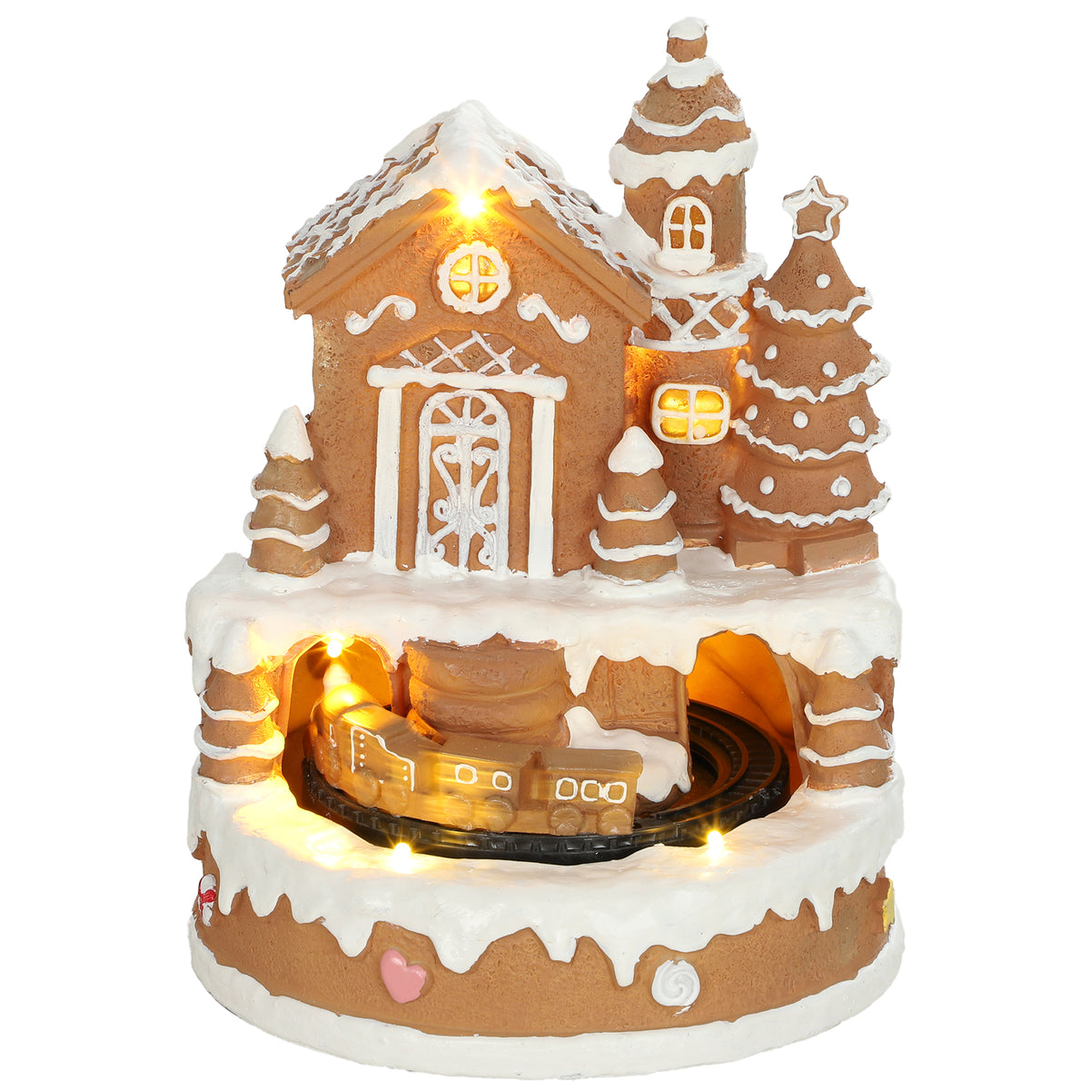 HOMCOM Christmas Gingerbread House With Led Lights, Music