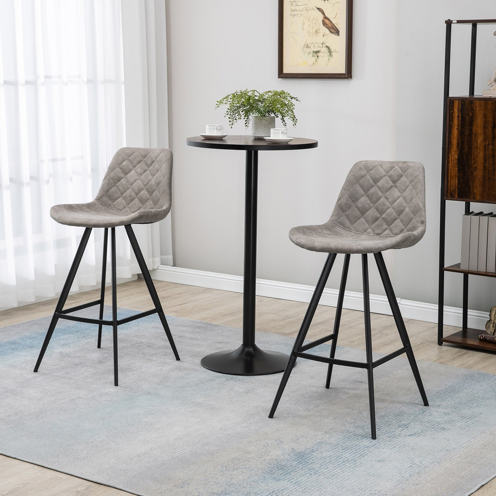 Set Of 2 Vintage Microfiber Bar Stools Steel