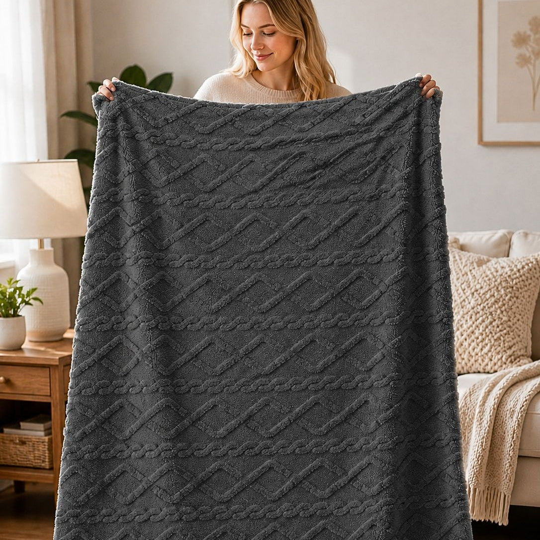 Textured Cable Throw Blanket – Soft Cosy Decorative Throw 150 X 200cm | 150cm x 200cm | Charcoal
