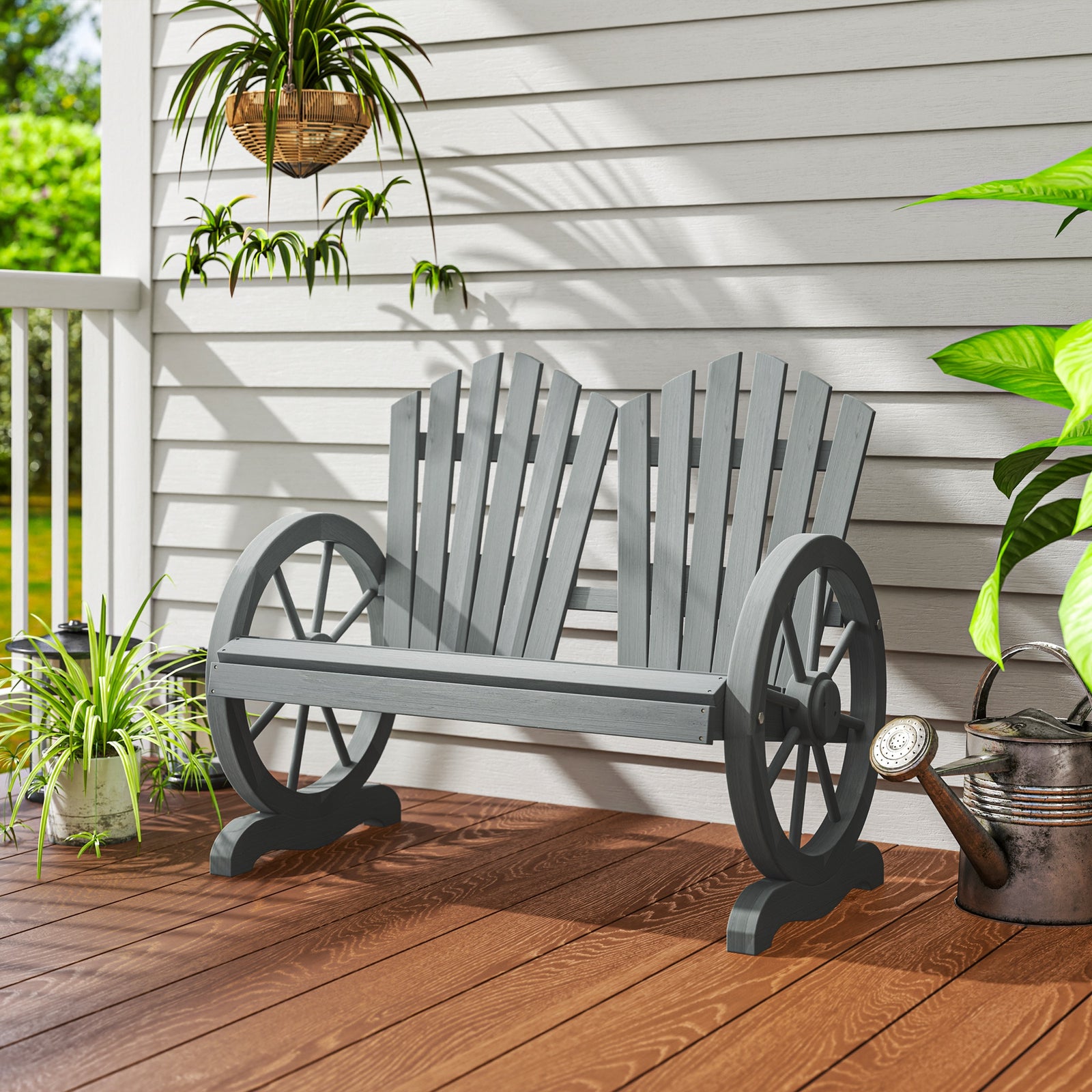 2 Seater Garden Bench W/ Wheel-shaped Armrests Grey