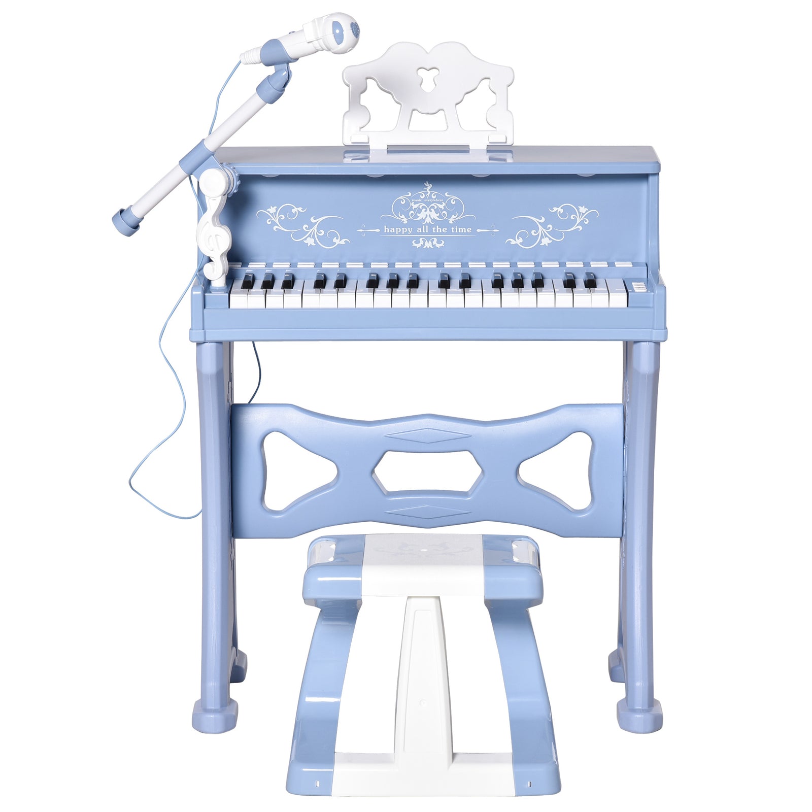 37 Key Keyboard Battery Piano Kids Microphone Stool Educational Game | Blue
