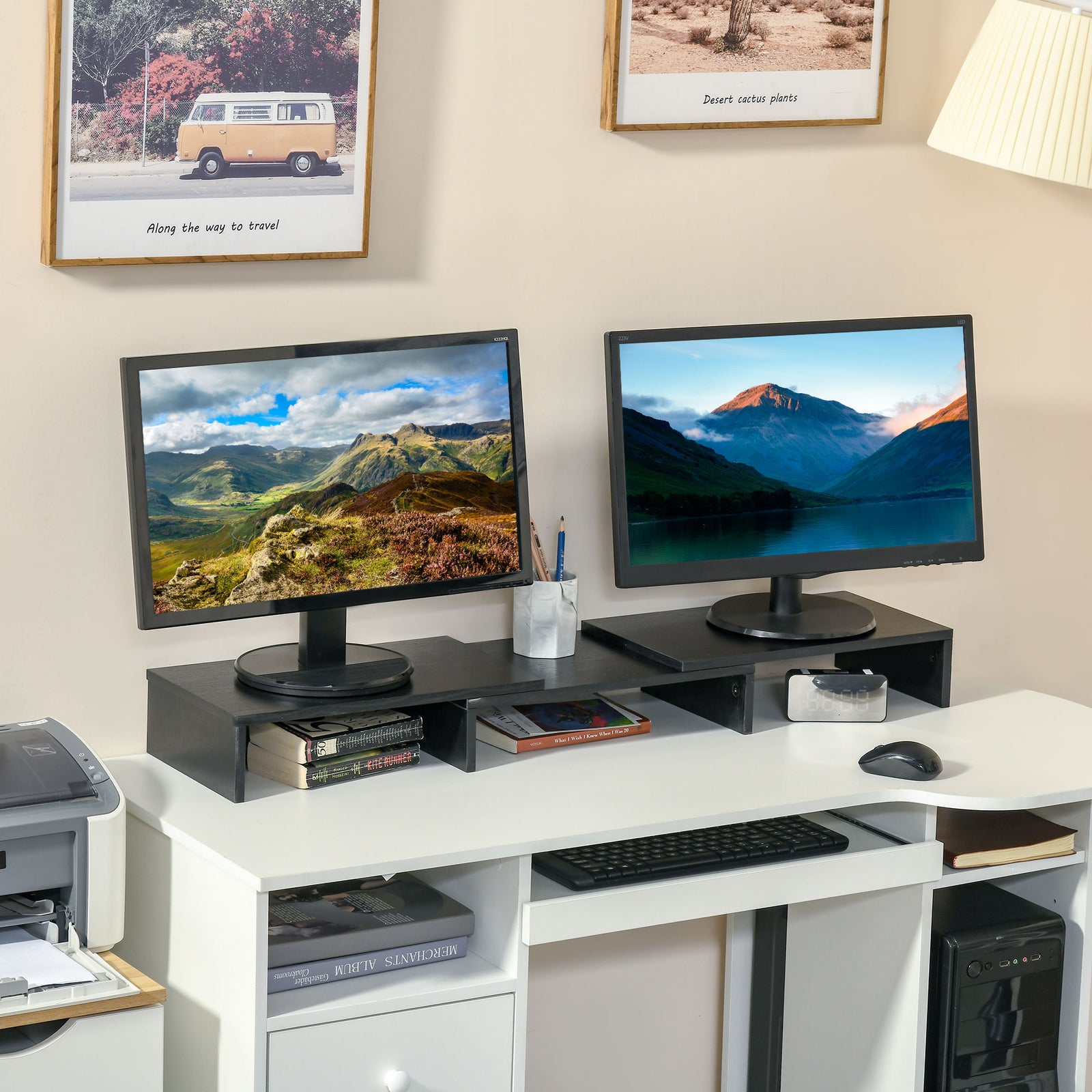 Monitor Stand Screen Riser Adjustable Length For Two Laptop
