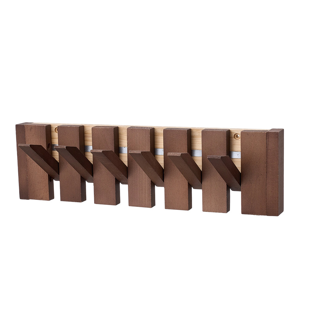 Wall-mounted Solid Wood Coat Rack With 6/8 Flip-down Hooks, Piano Key Design | Small | Walnut