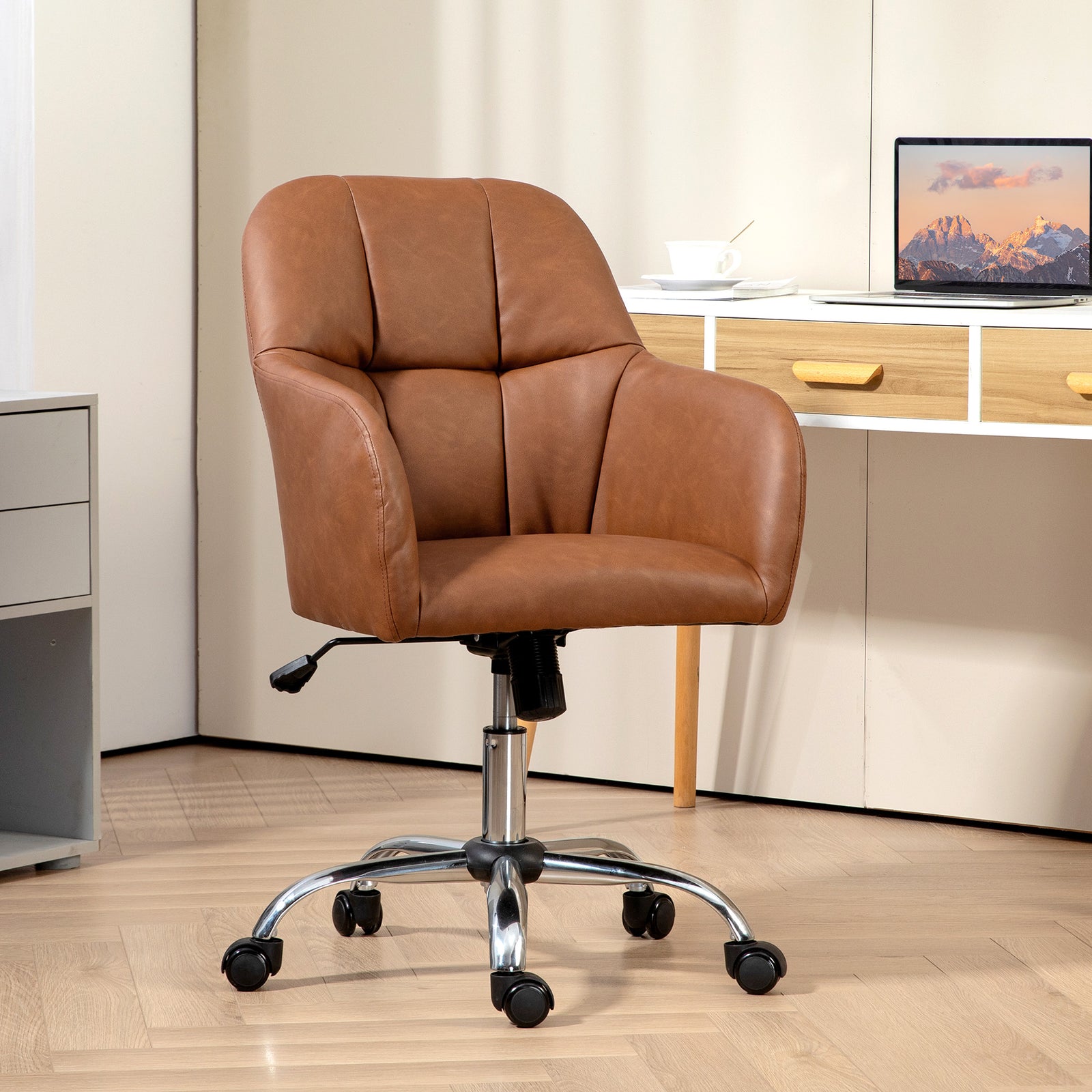 Pu Leather Swivel Office Chair | Brown