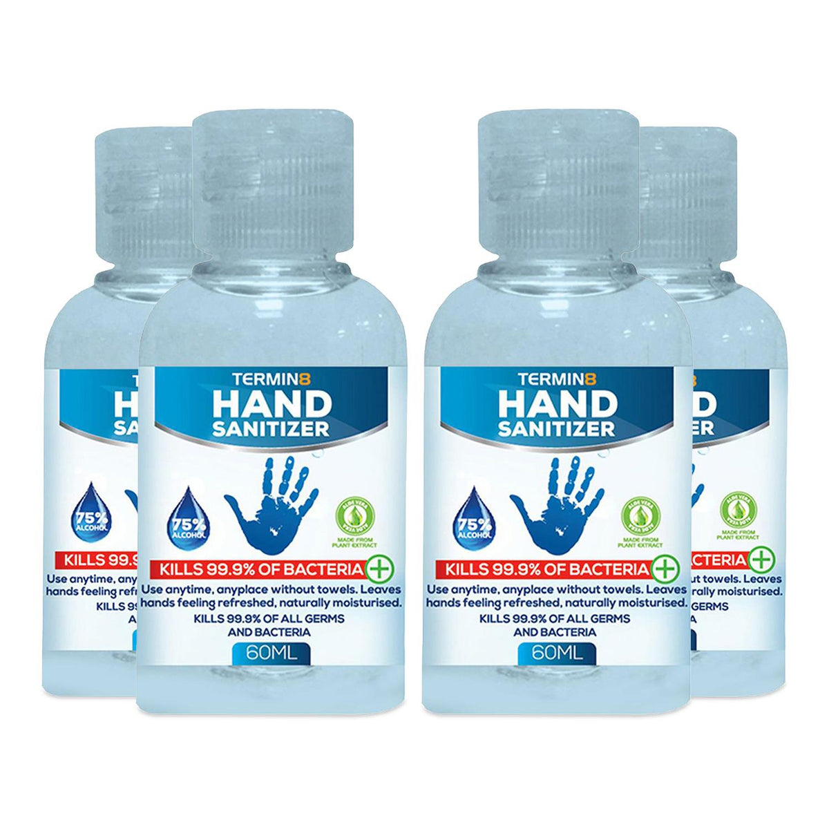 Anti-bacterial Hand Sanitiser Gel, Kills 99.9% Bacteria, 60ml | Set of 4