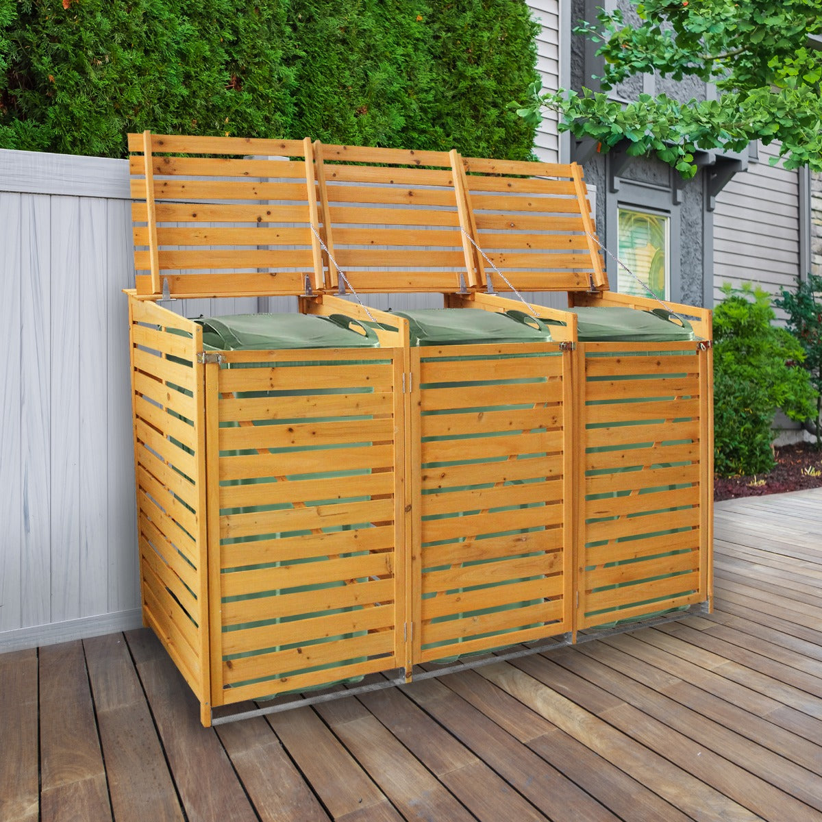 Wheelie Bin Storage | Triple | Brown
