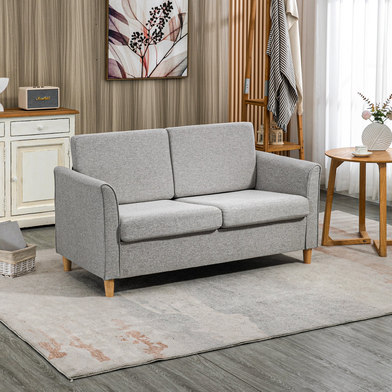 Double Seat Sofa Linen Upholstery Loveseat Couch Armrests | One Size | Charcoal Gray
