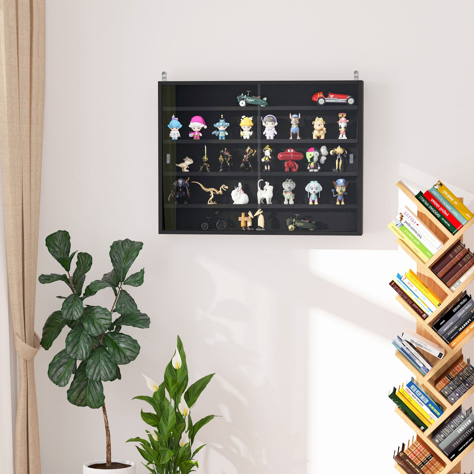 5-tier Wall Display Shelf Unit Cabinet Shelves Glass Doors | One Size | Black
