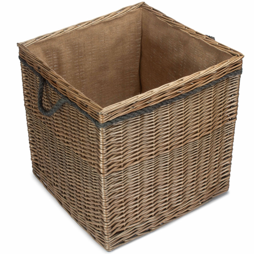 Antique Wash Square Storage Log Basket | Medium | Brown
