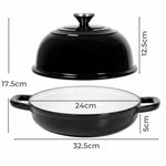 Cast Iron Enamelled Dutch Oven Bread Baking Pot Casserole Dish Round 24cm | Black