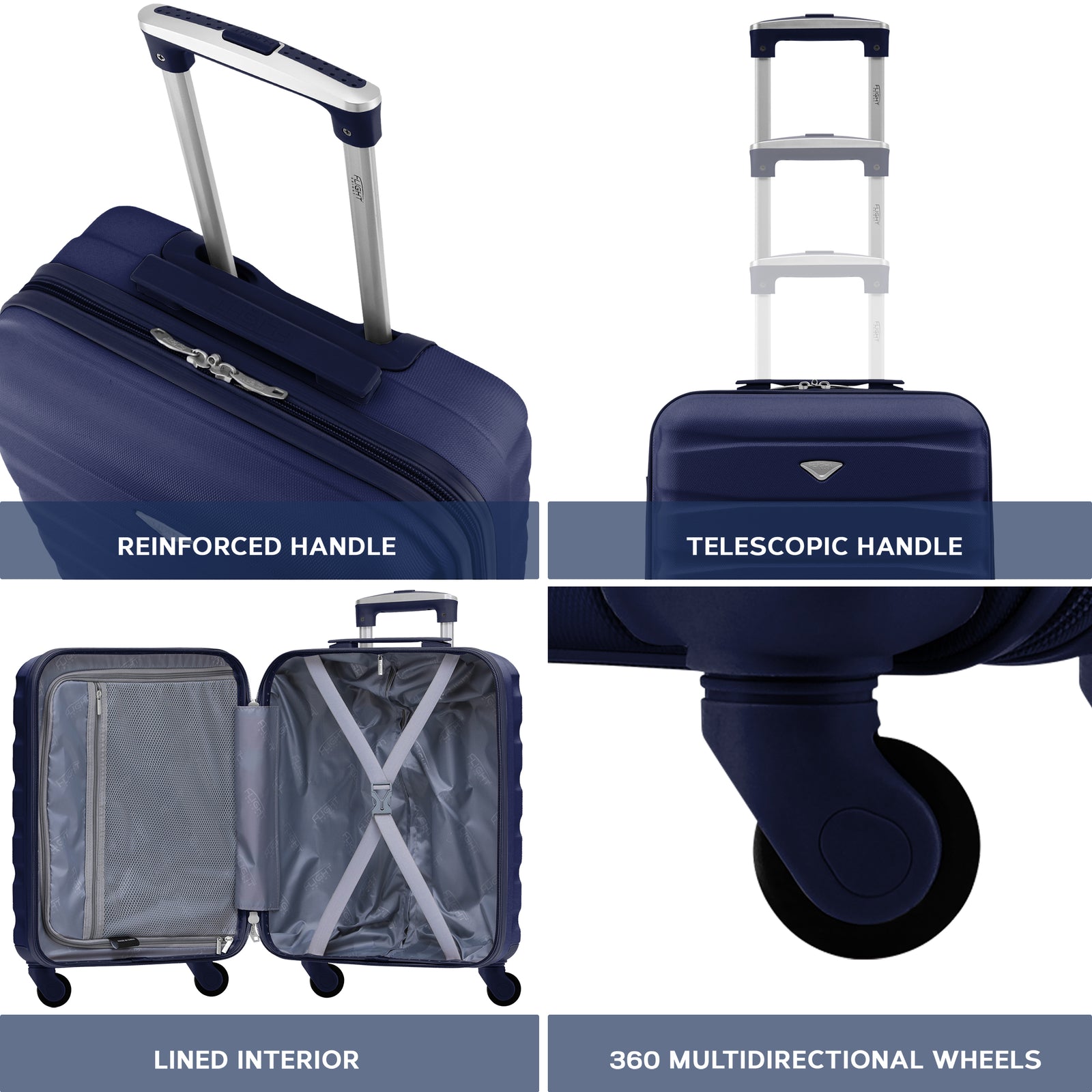 55x40x20cm Lightweight Luggage Hard Shell Cabin Suitcase 60+ Airlines Approved - Carry On Case - 4 Wheels | 55 x 40 x 20cm | Navy Blue