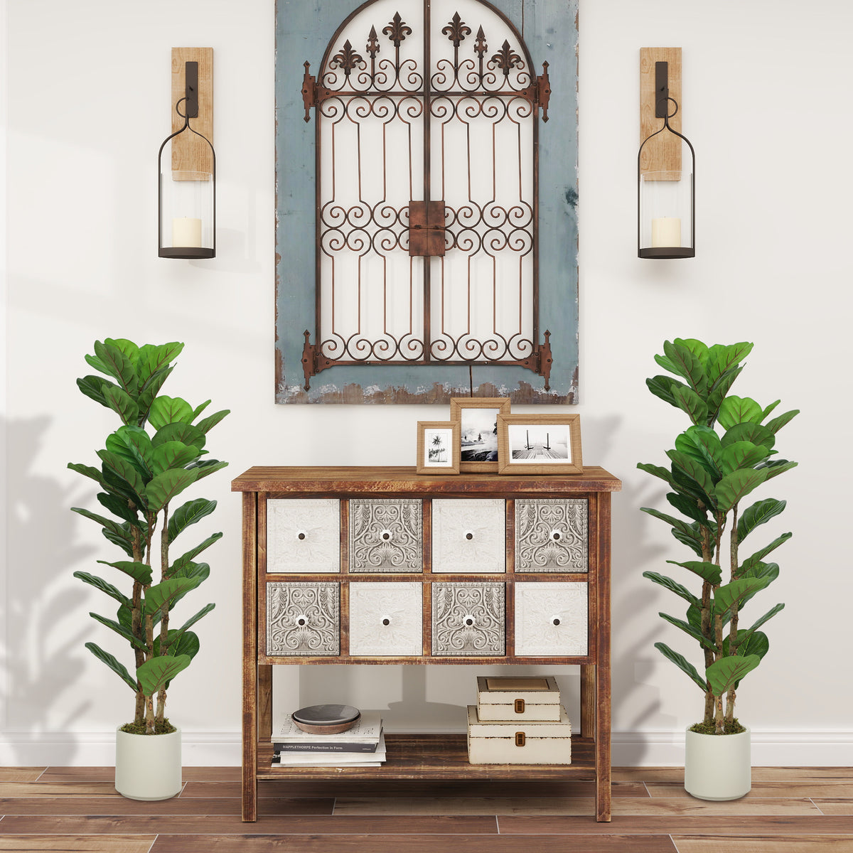 HOMCOM 120cm 2 Pcs Artificial Fiddle Leaf Fig Trese With Solid Wood Trunks