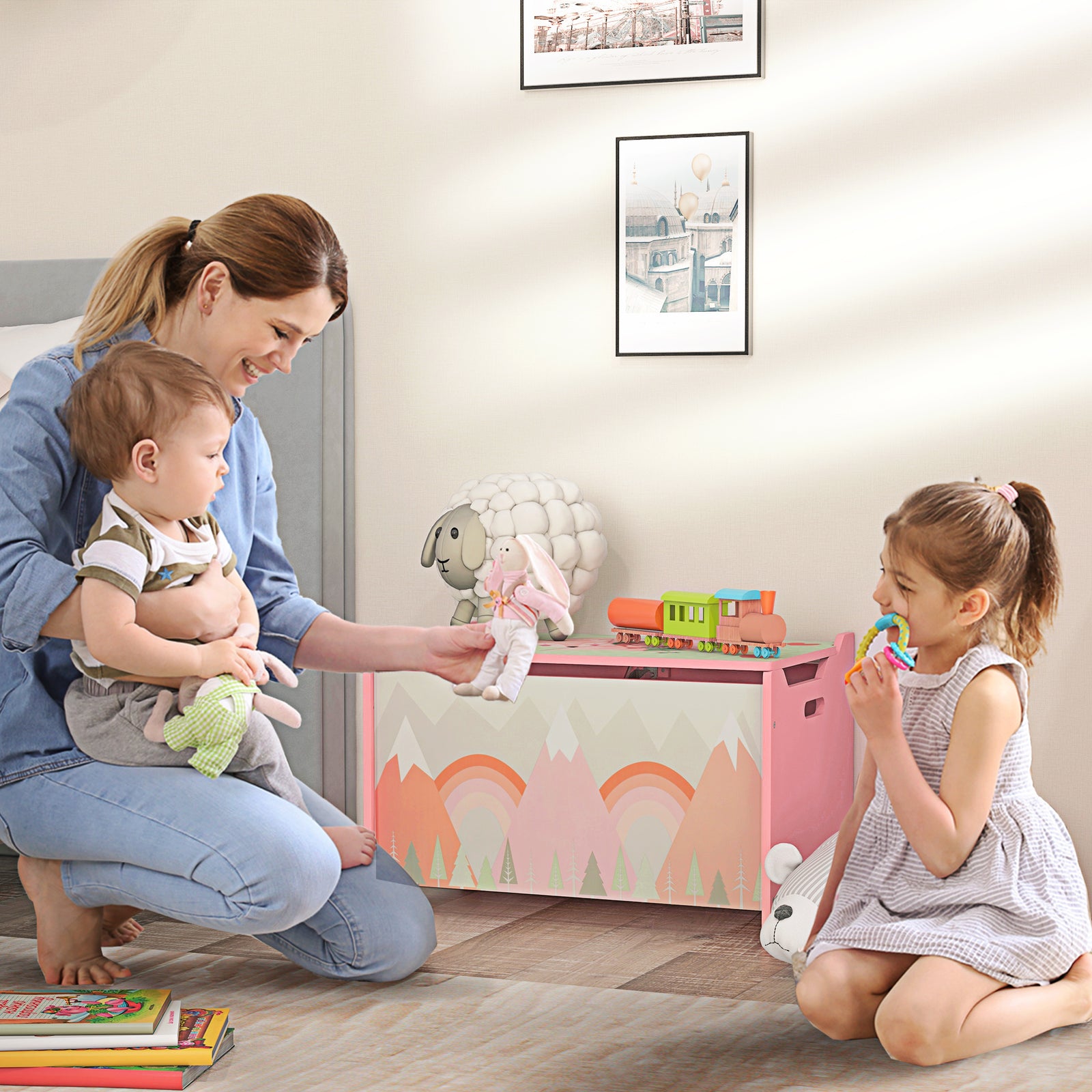 Toy Box, Kids Toy Chest With Lid, Safety Hinge | Pink