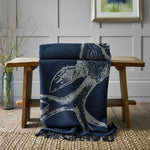 Stag Tartan Faux Cashmere Large Throw | Navy Blue