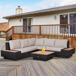 4pcs Rattan Sofa Set Garden Furniture Set W/ Armrest Cushion | Black