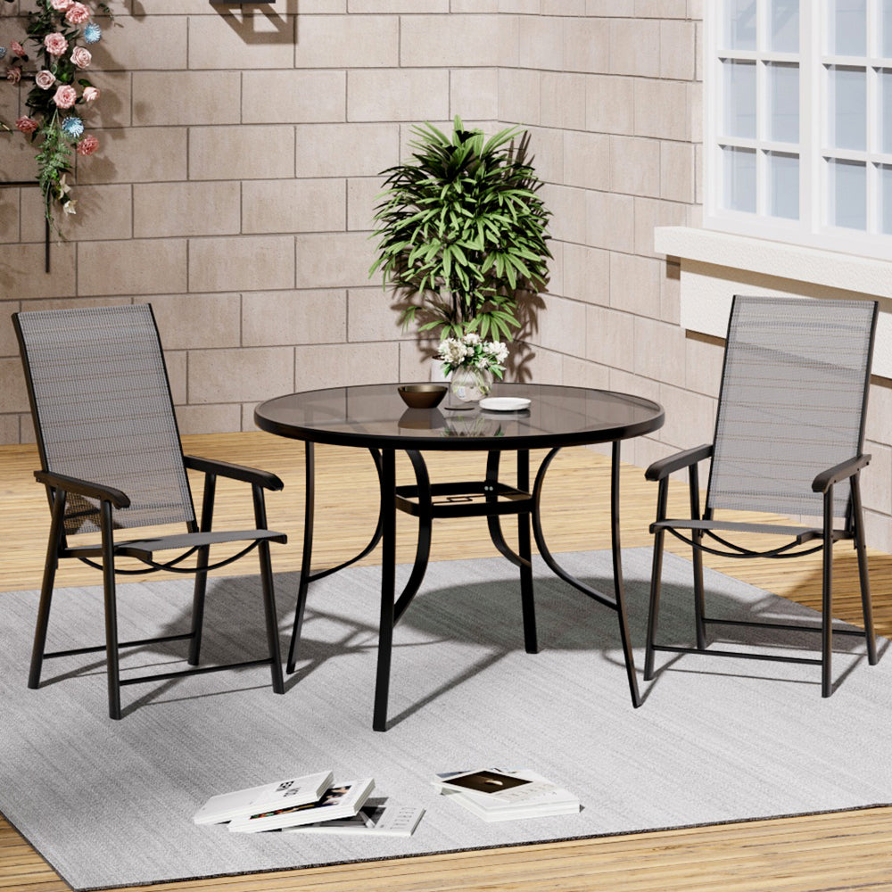 3 Pcs Bistro Set Glass Top Tempered Glass Outdoor Table and Chairs
