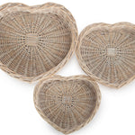 Wicker White Wash Heart Shaped Tray | Set-of-3 | White