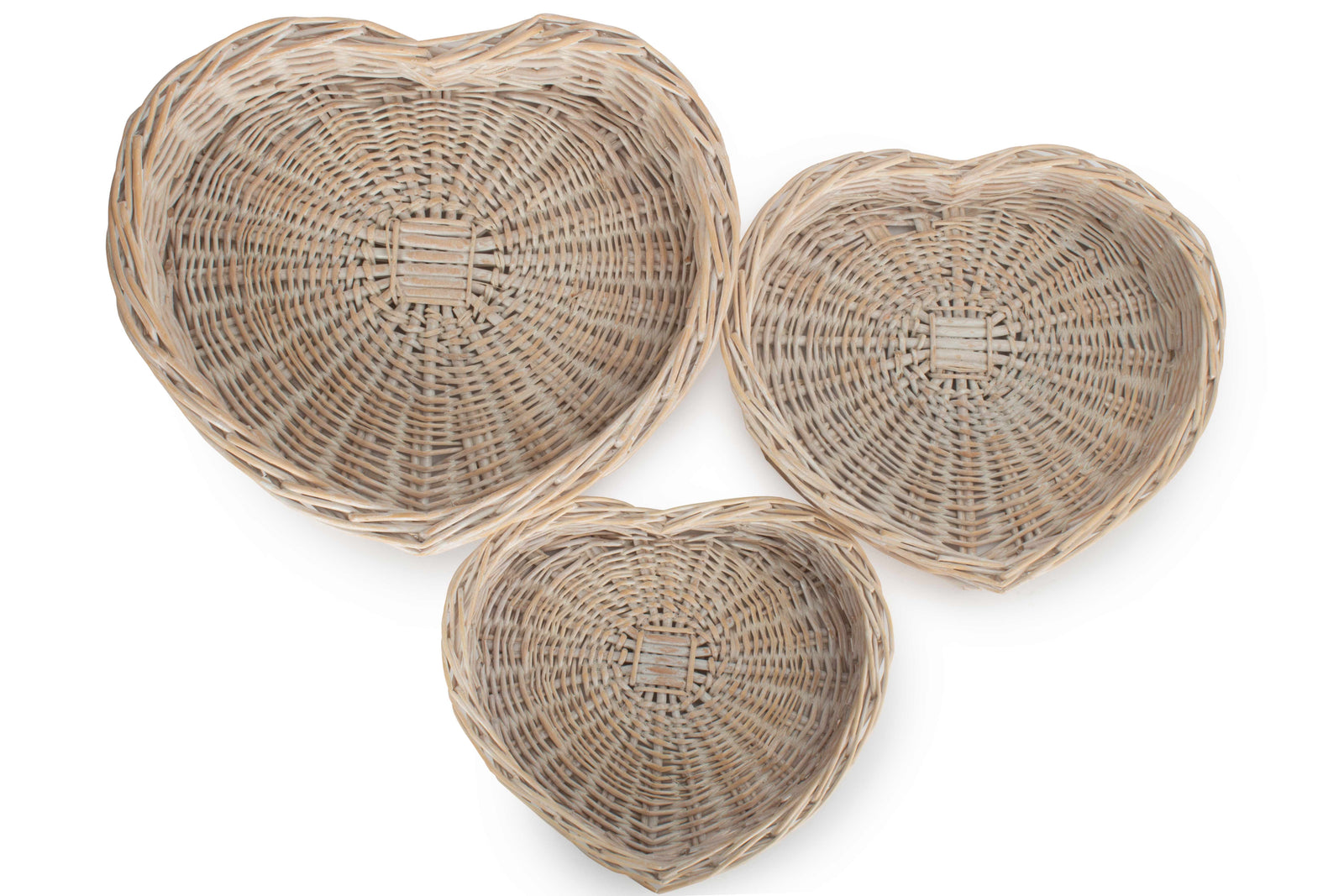 Wicker White Wash Heart Shaped Tray | Set-of-3 | White