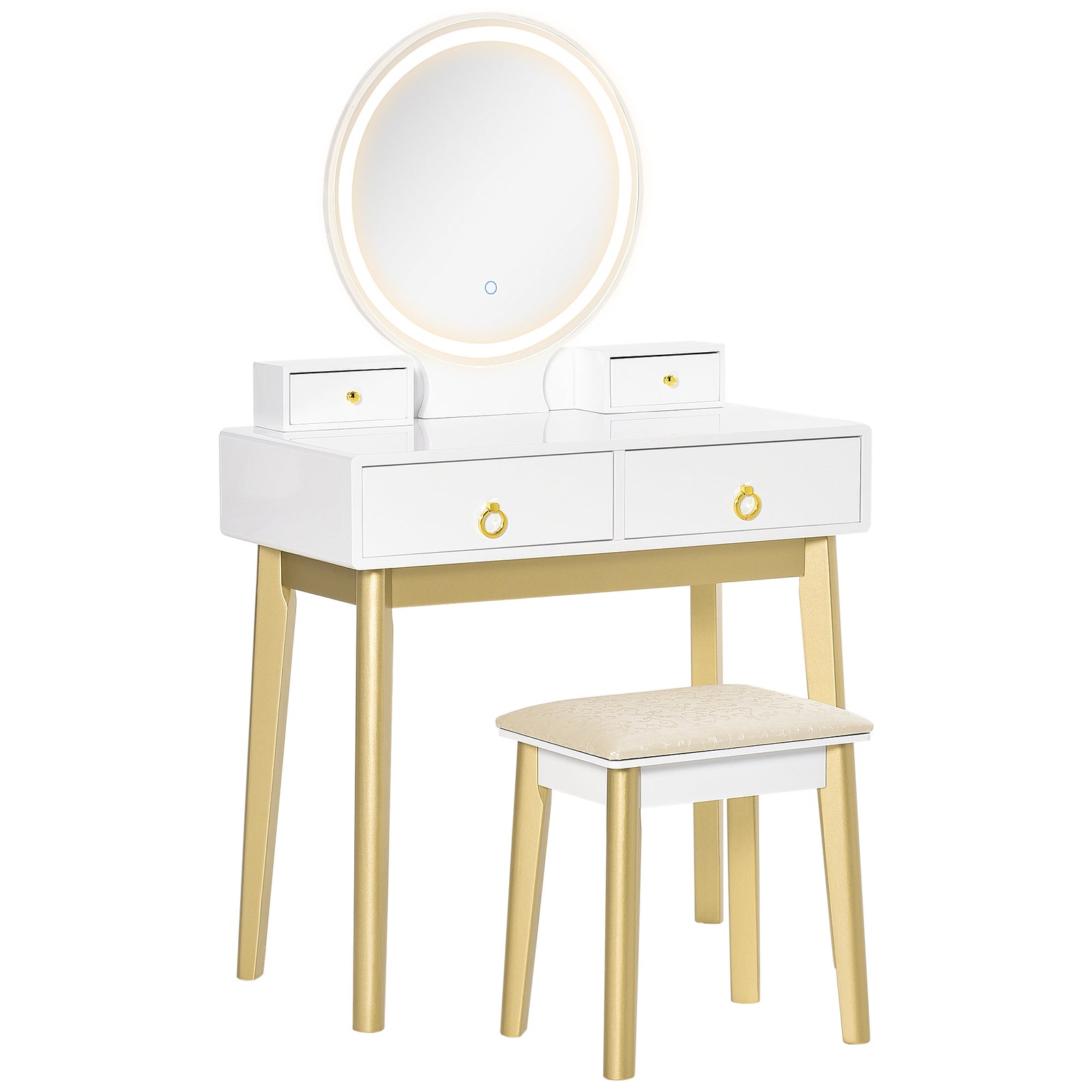 Dressing Table Set With Led Mirror Stool 4 Drawers