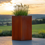 Corten Steel Tall Square Planter - Pre-rusted | 25cm x 25cm x 50cm | Brown