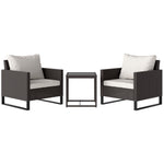 3pcs Rattan Bistro Set Glass Top Table And Chairs | Brown