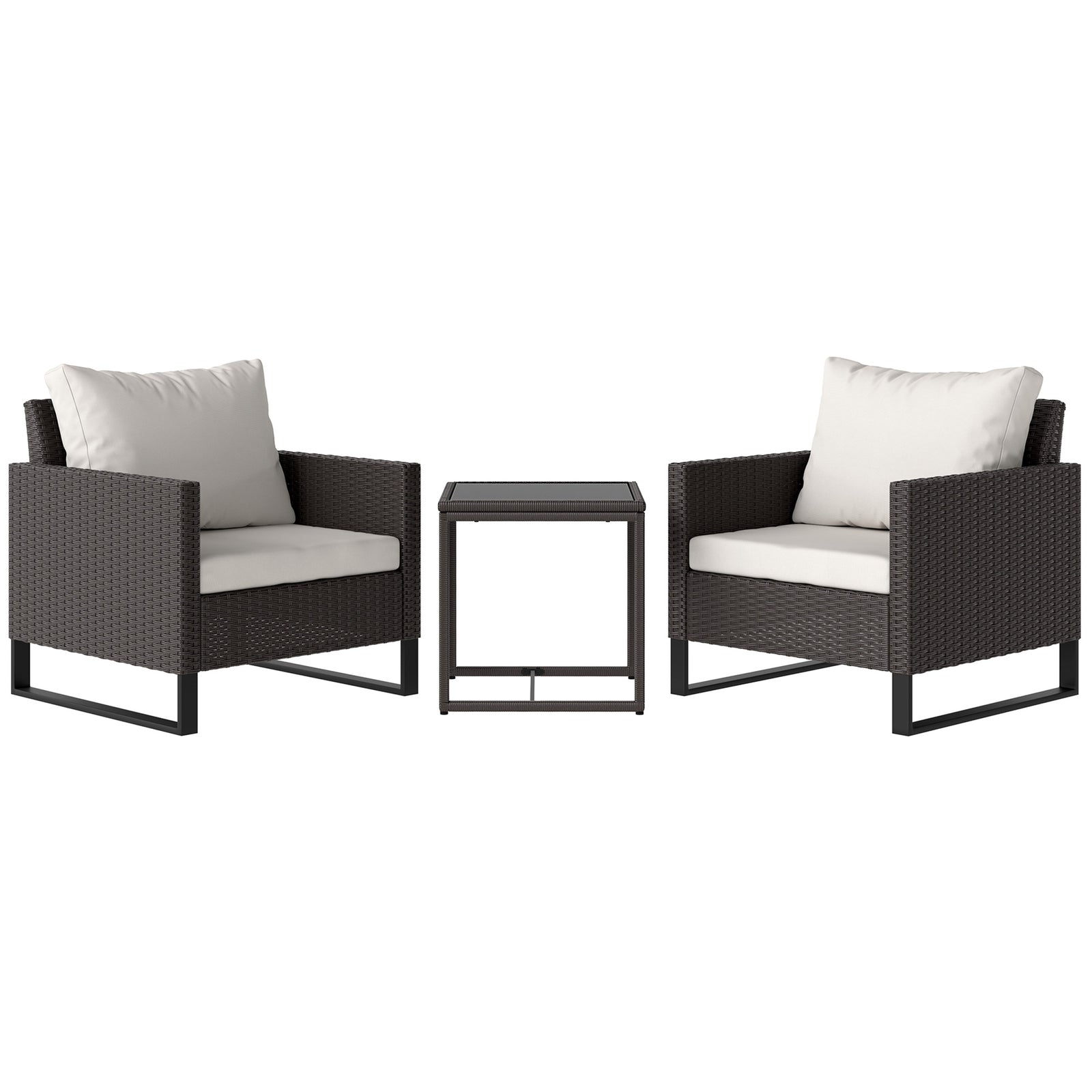 3pcs Rattan Bistro Set Glass Top Table And Chairs | Brown