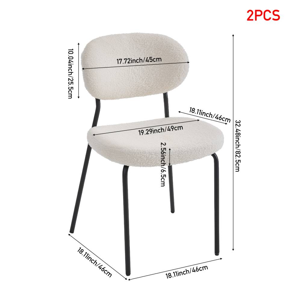 2pcs Upholstered Dining Chair With Metal Frame | White