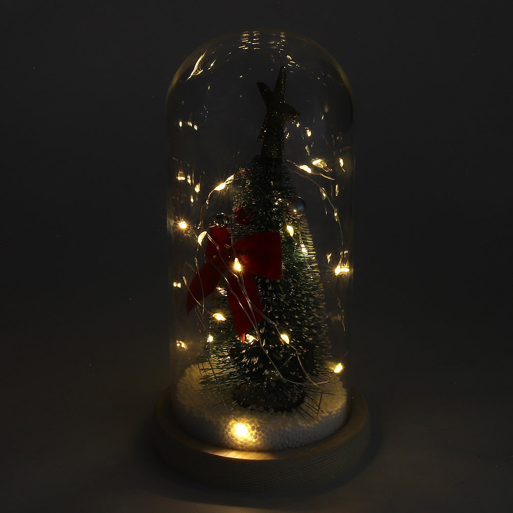 Led Glass Dome Christmas Tree Tabletop Decoration Ribbon And Star