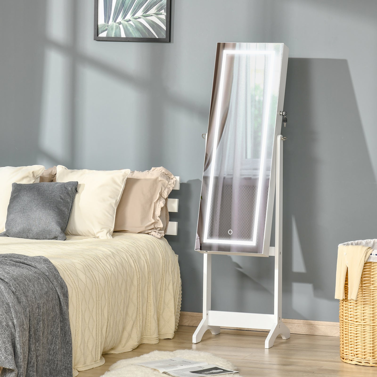 Mirrored Jewellery Cabinet W/ Led Lockable Jewellery Armoire | One Size | White