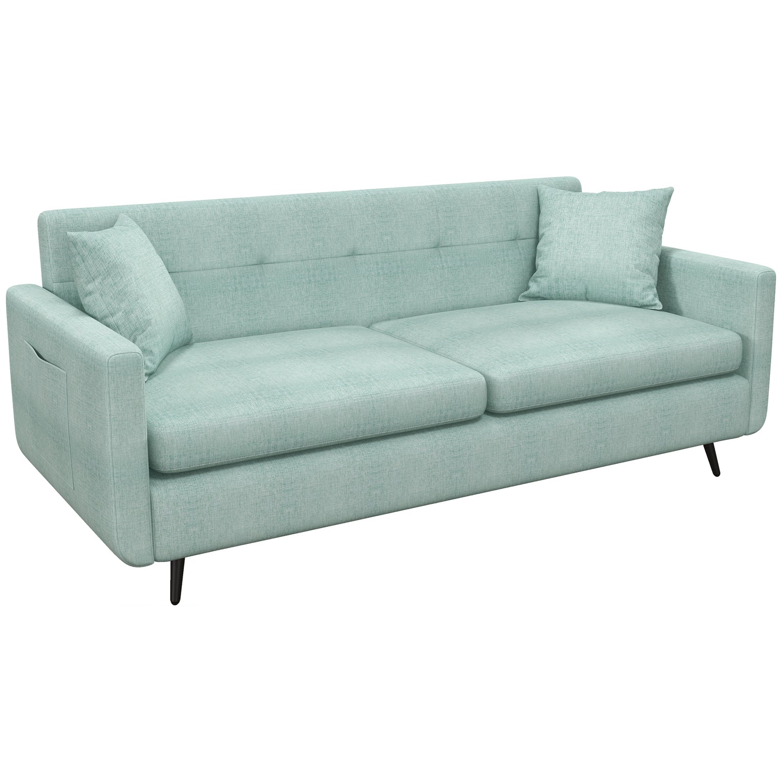 2 Seater Sofa 165cm Fabric Couch With Wood Legs And Pockets | One Size | Blue