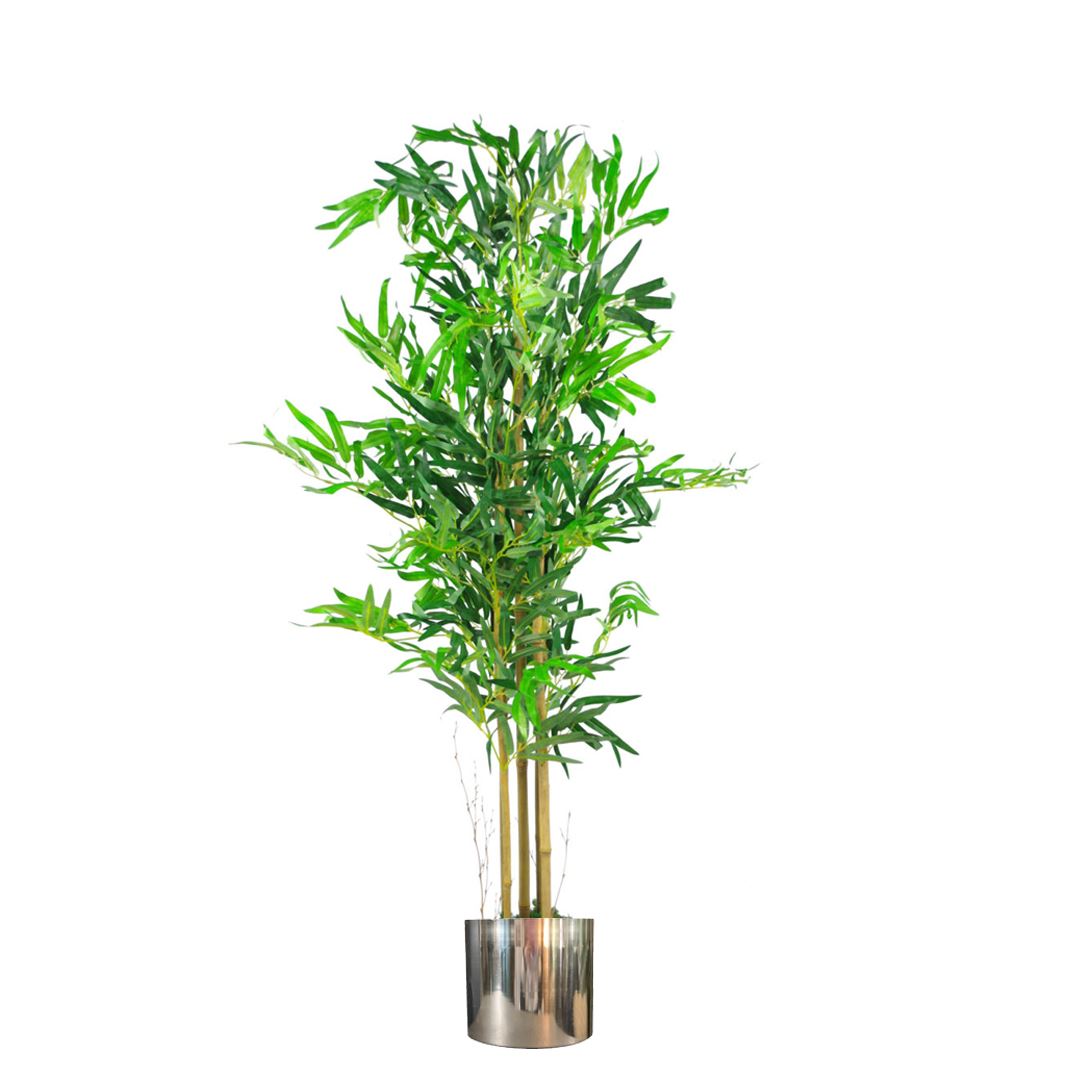 120cm Realistic Artificial Bamboo Plants Trees With Silver Metal Planter