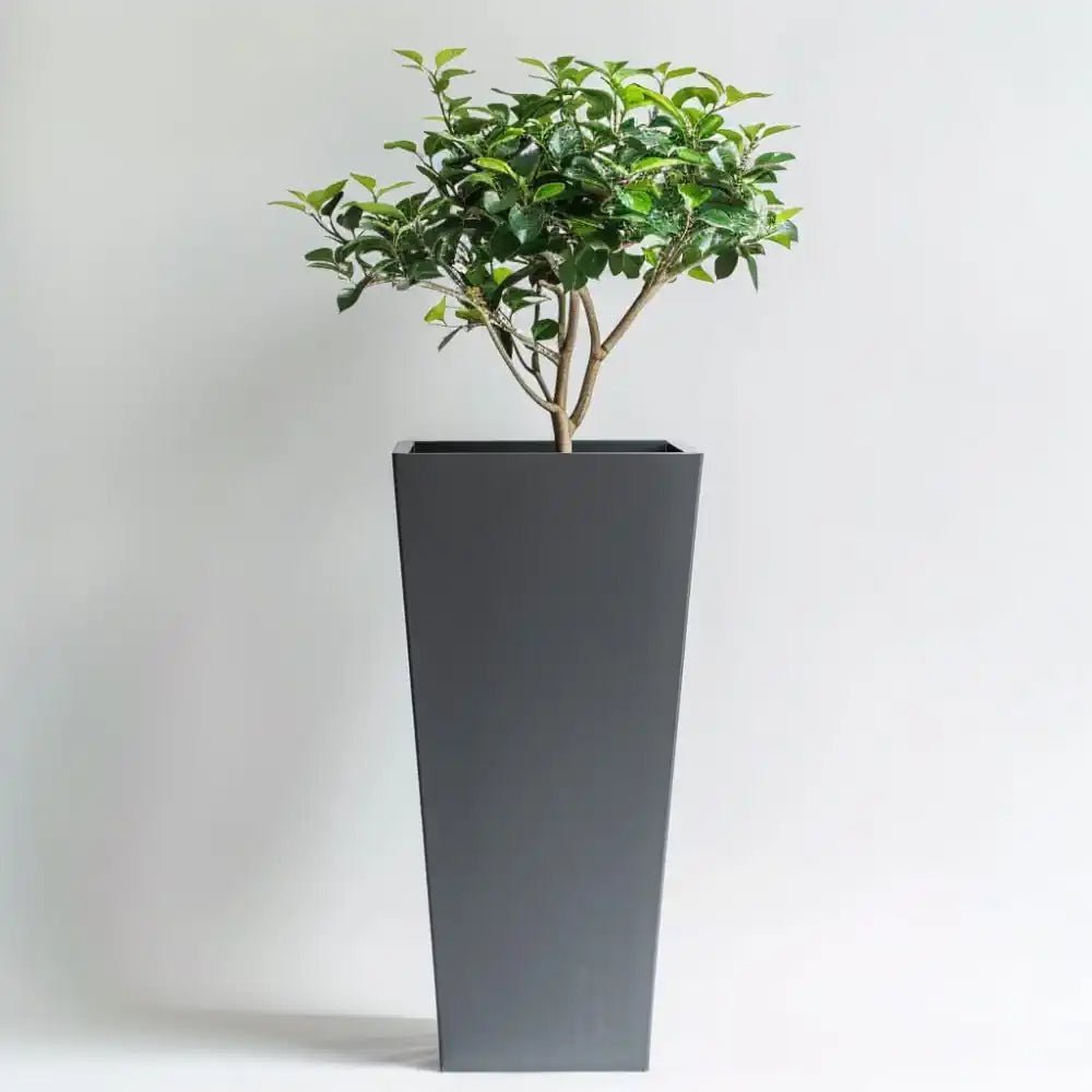 Zinc Galvanised Tall Flared Tapered Square Planter | 30cm x 30cm x 70cm | Gray