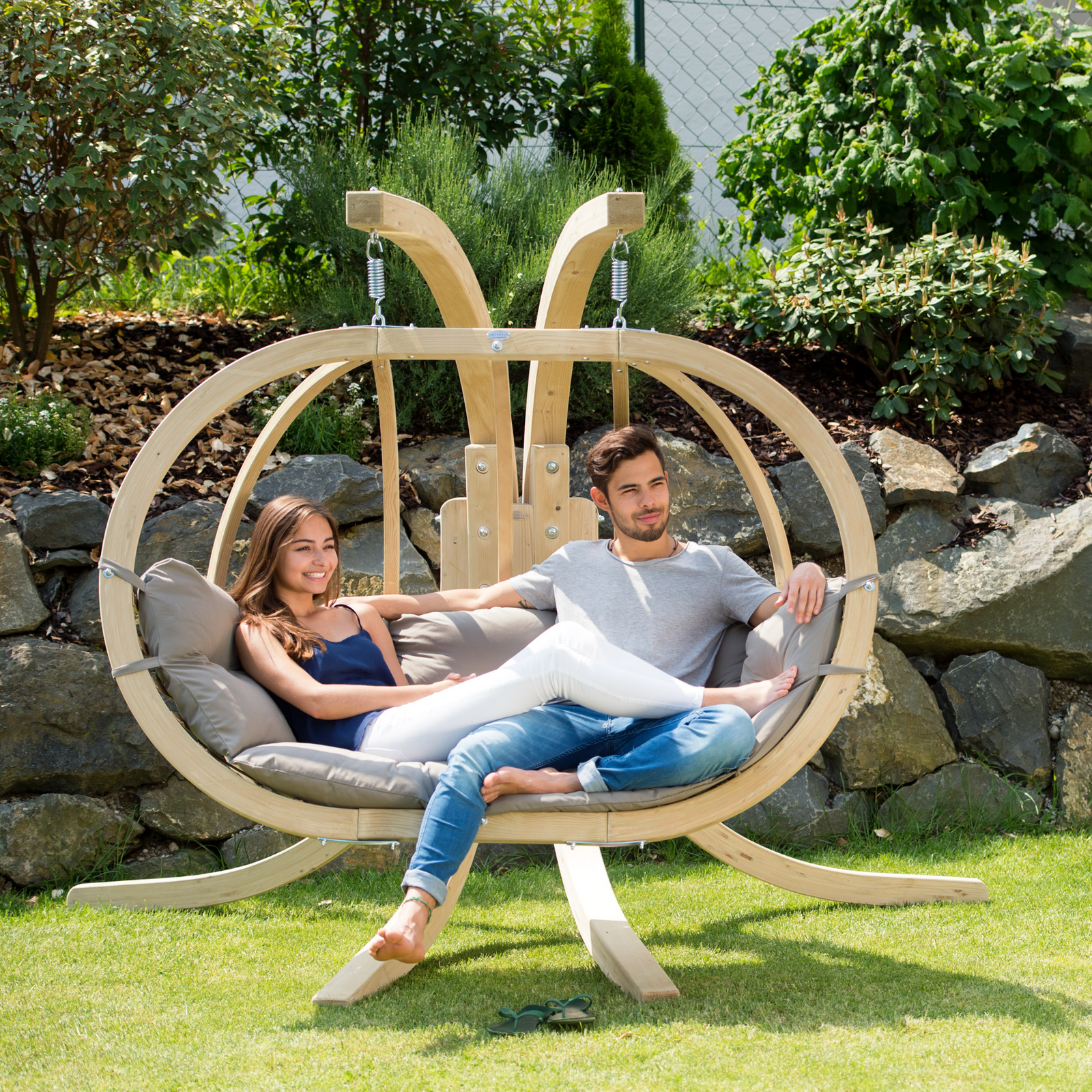 Globo Royal Double Seater Hanging Chair Set In Taupe | Double | Grey