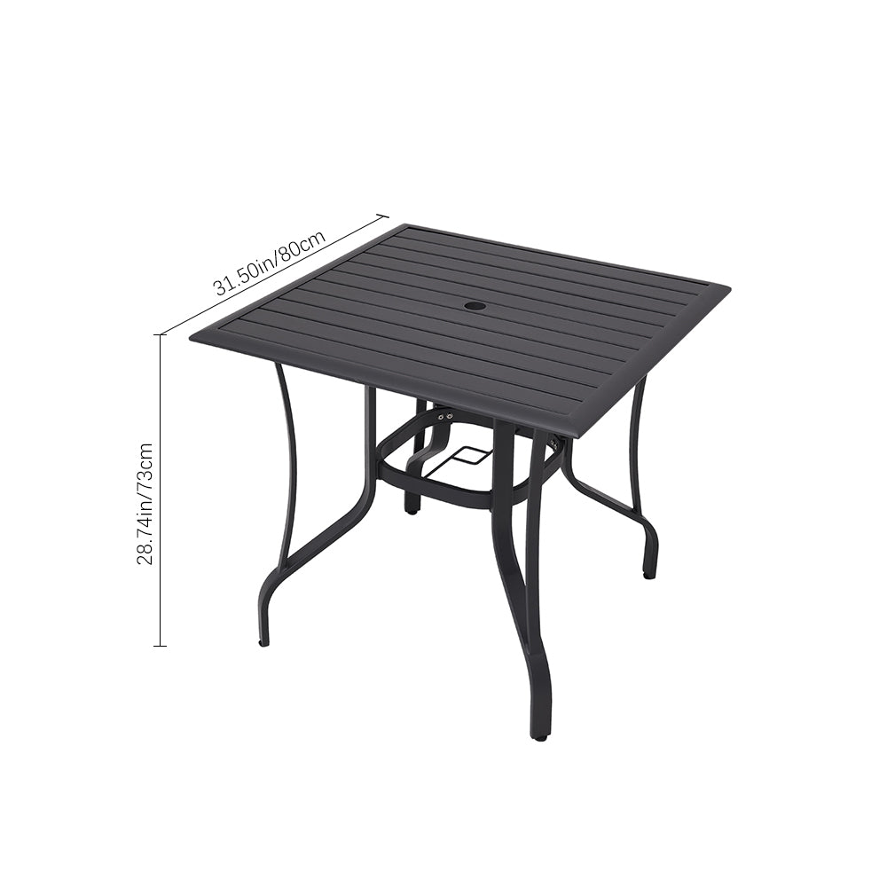 5 Pcs Garden Dining Set Metal Slatted Coffee Table With Foldable Chairs
