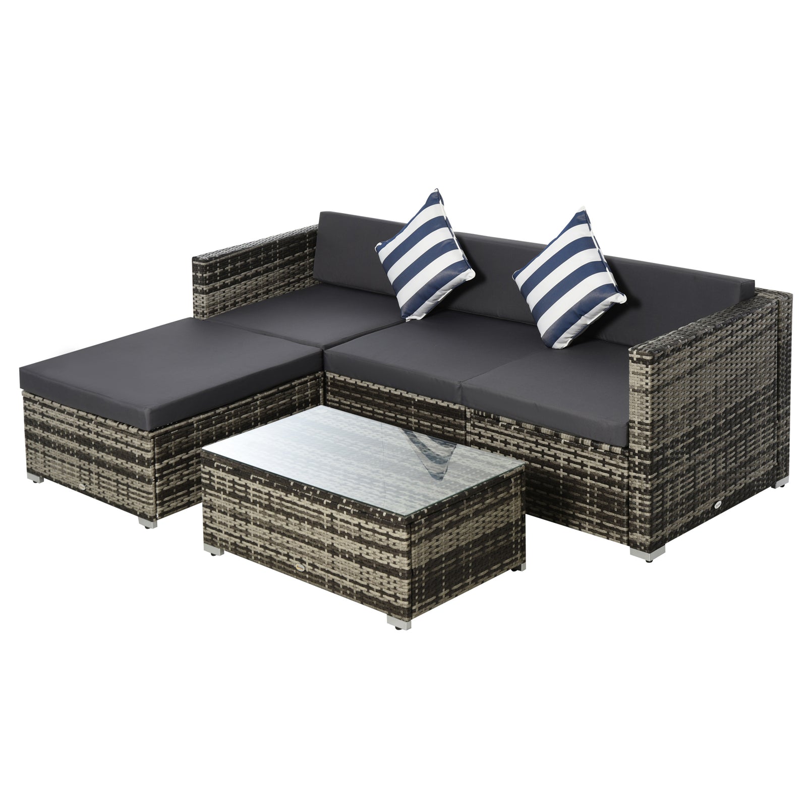5 Pieces Rattan Sofa Set Wicker Sectional Cushion Patio | Grey