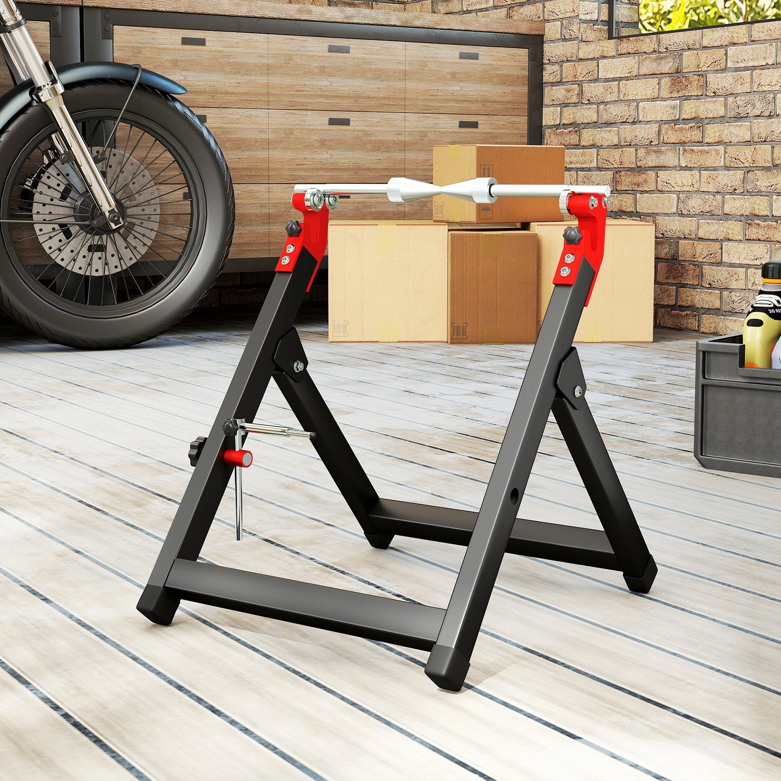 Steel Motorcycle Wheel Balancer Truing Stand With Spoke Wrench