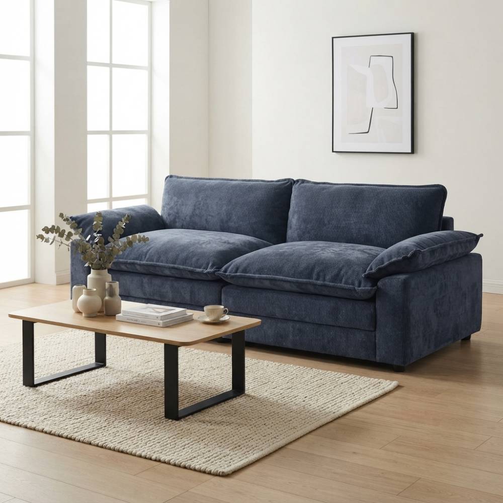 Modular Sofa Set With Chenille Upholstery And Wooden Frame | Blue