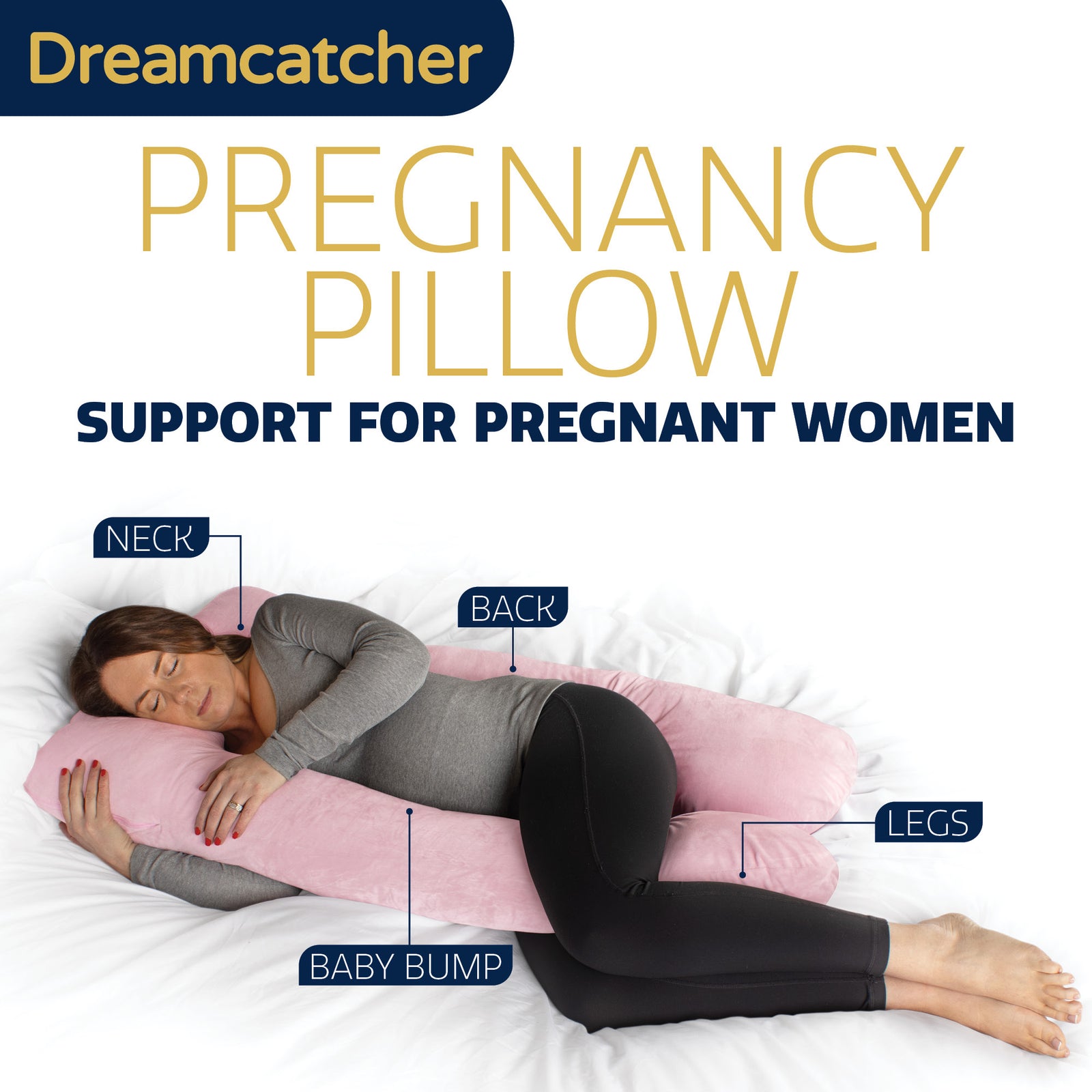 Pregnancy Pillow, U Shaped Shredded Memory Foam Maternity Cushion Machine Washable & Removable Velvet Cover | L | Pink