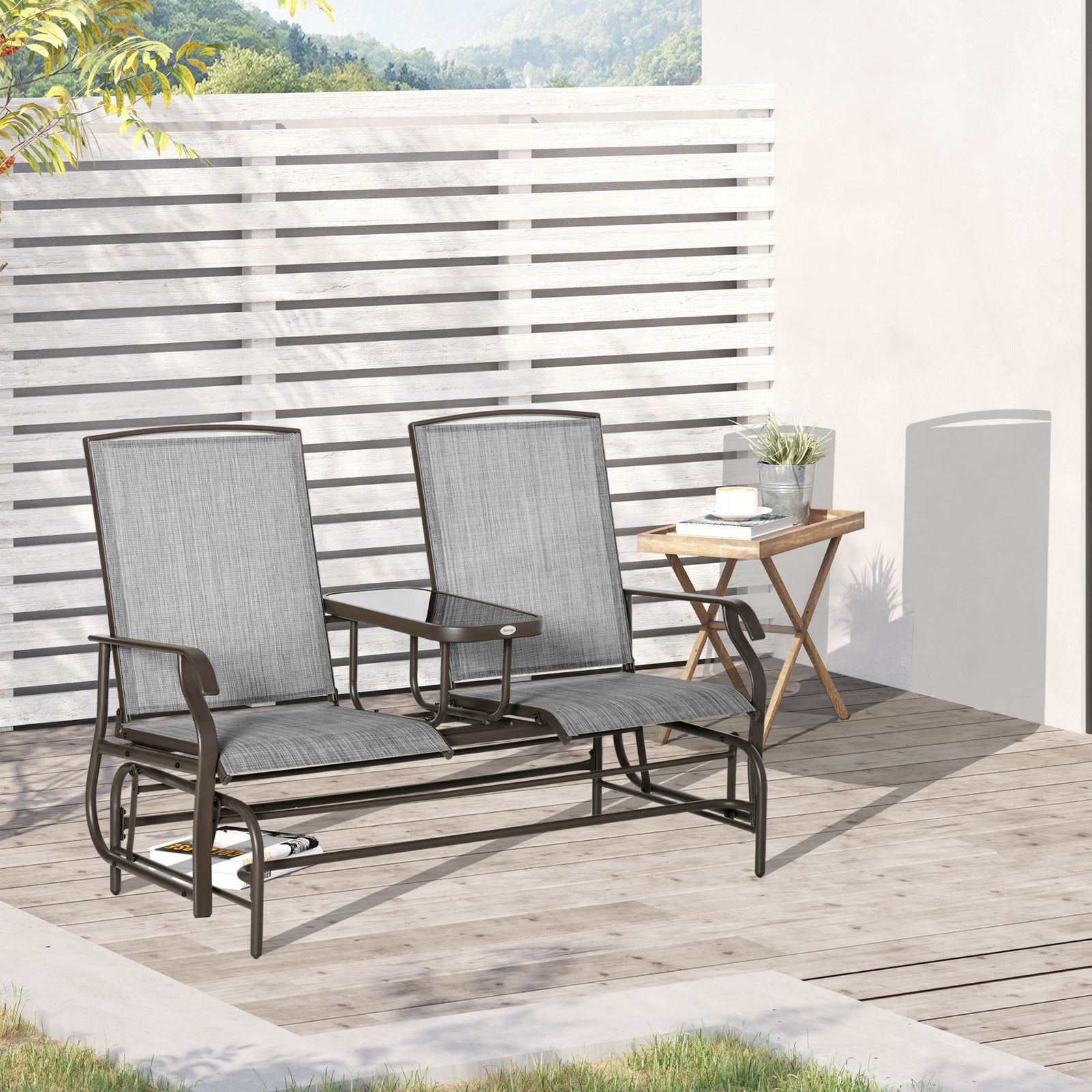 2 Seater Rocker Double Rocking Chair Lounger Outdoor Garden | Grey