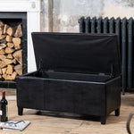 Davenport Bonded Leather Storage Ottoman | Black
