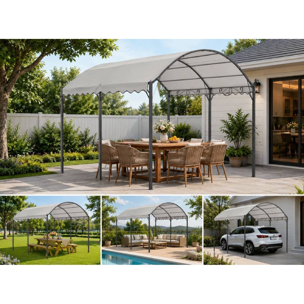 3m X 4m Outdoor Gazebo With Arched Roof Black Steel Frame & Pu-coated Polyester Canopy, Sun Shelter For Garden, Patio Or Backyard