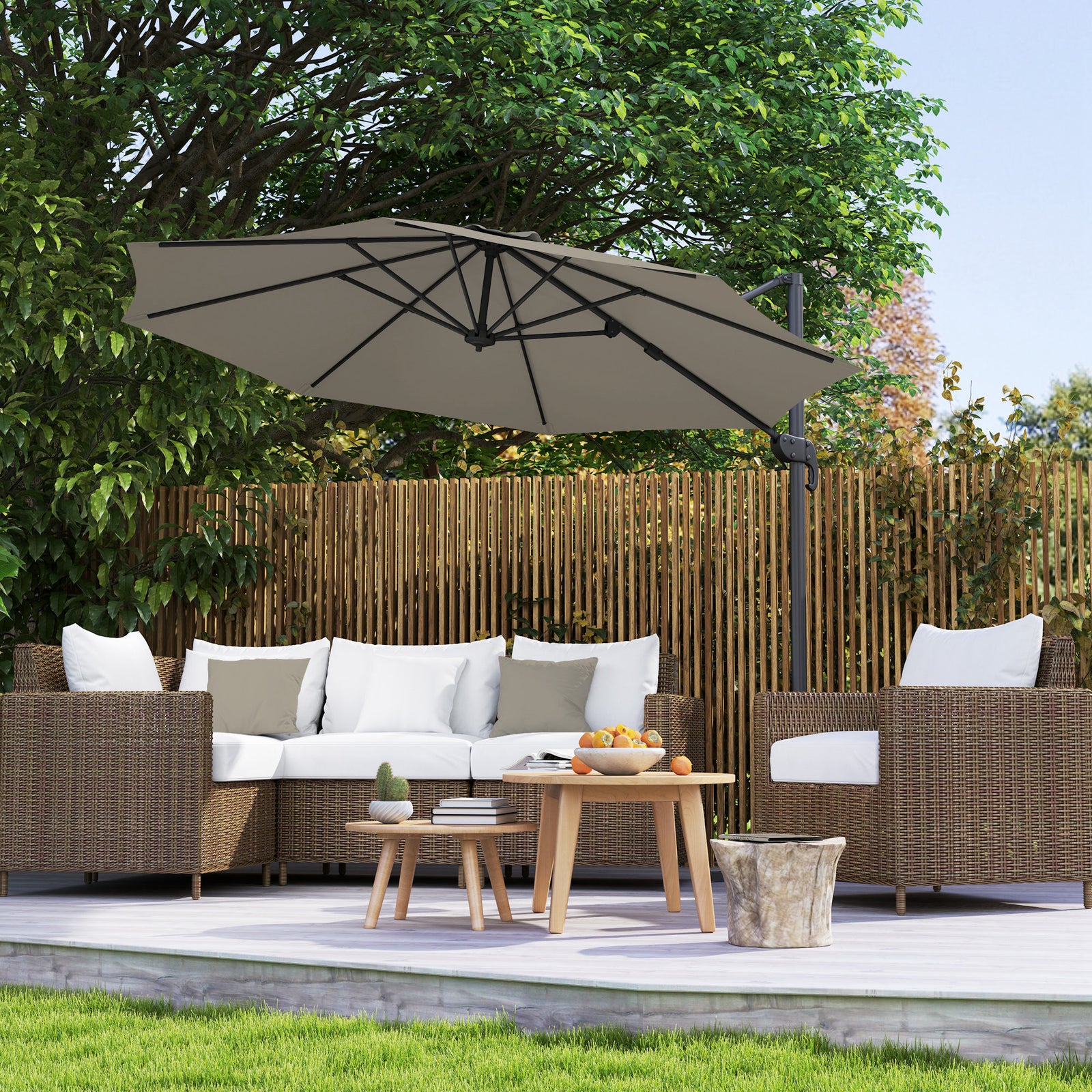 3x3m Cantilever Parasol W/ 360° Crank Handle Tilt | Light Grey