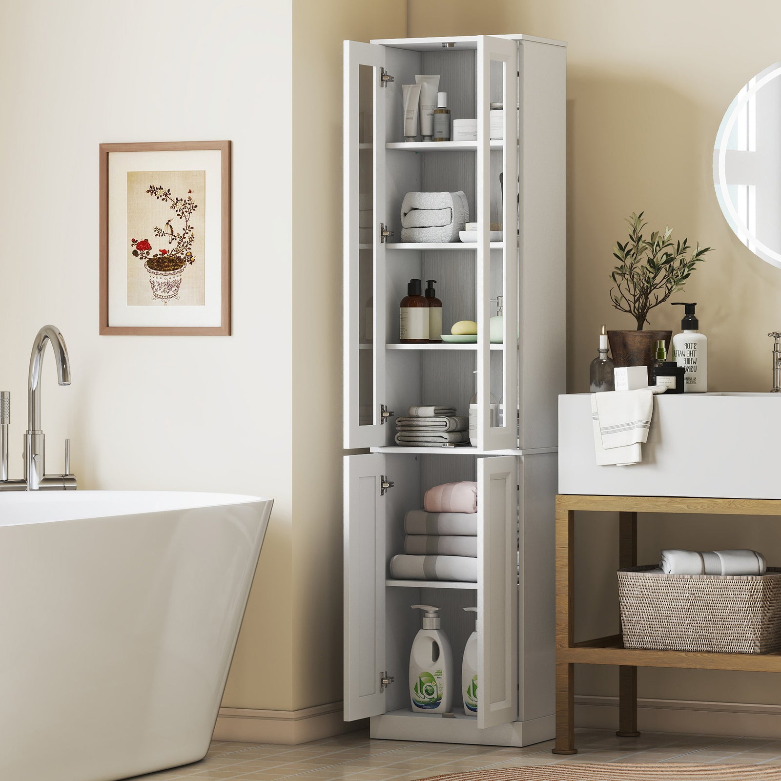 Tall Bathroom Storage Cabinet, 6-tier Bathroom Cabinet | White