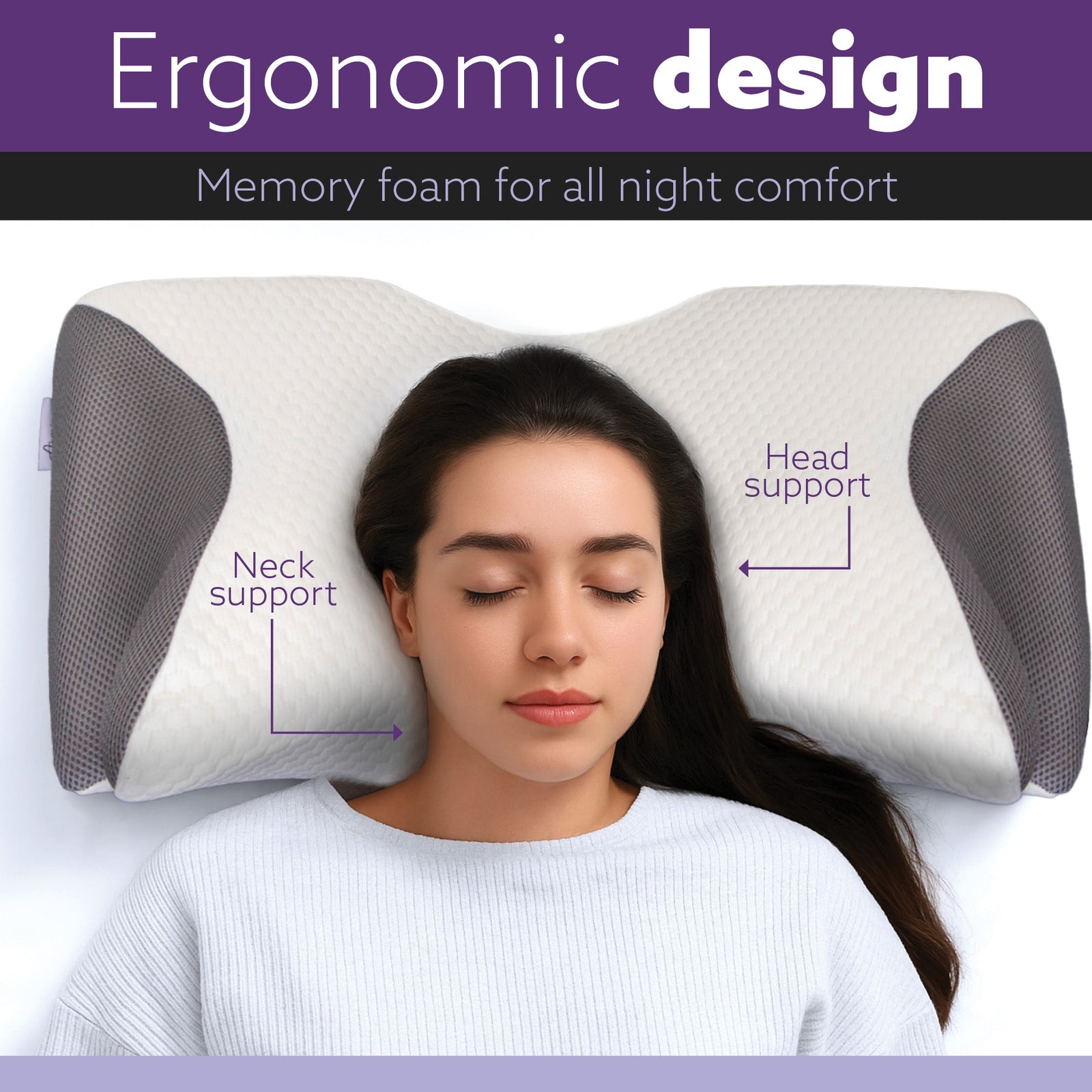 Luxury Orthopedic Memory Foam Cervical Neck Support Pillow 64x42x12.5cm, Side Sleeper Pillow For Back & Stomach Sleepers