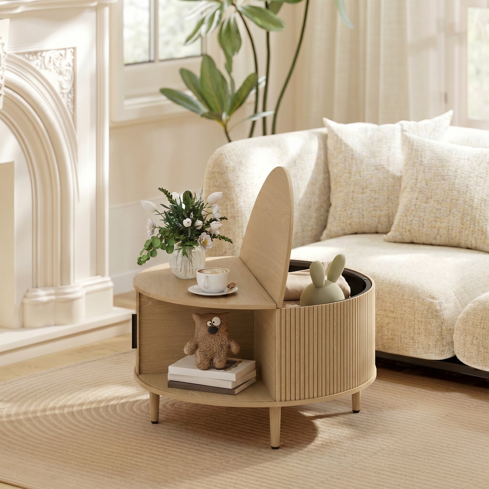 Coffee Table With Lift Top Sliding Door 80 Cm | Natural