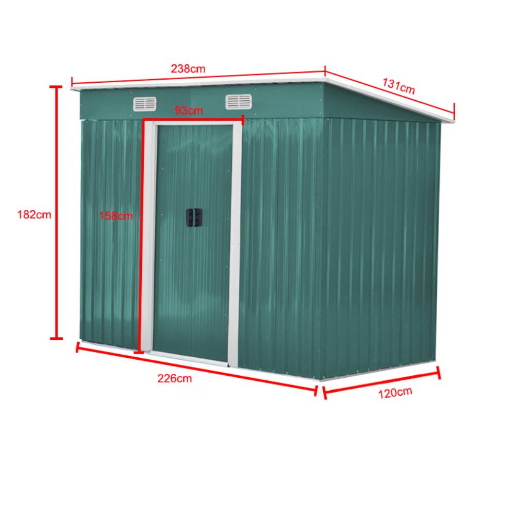4x8ft Metal Storage Shed With Double Doors,ventilation And Foundation Frame Flat Roof Outdoor Tool Shed For Garden | Dark Green