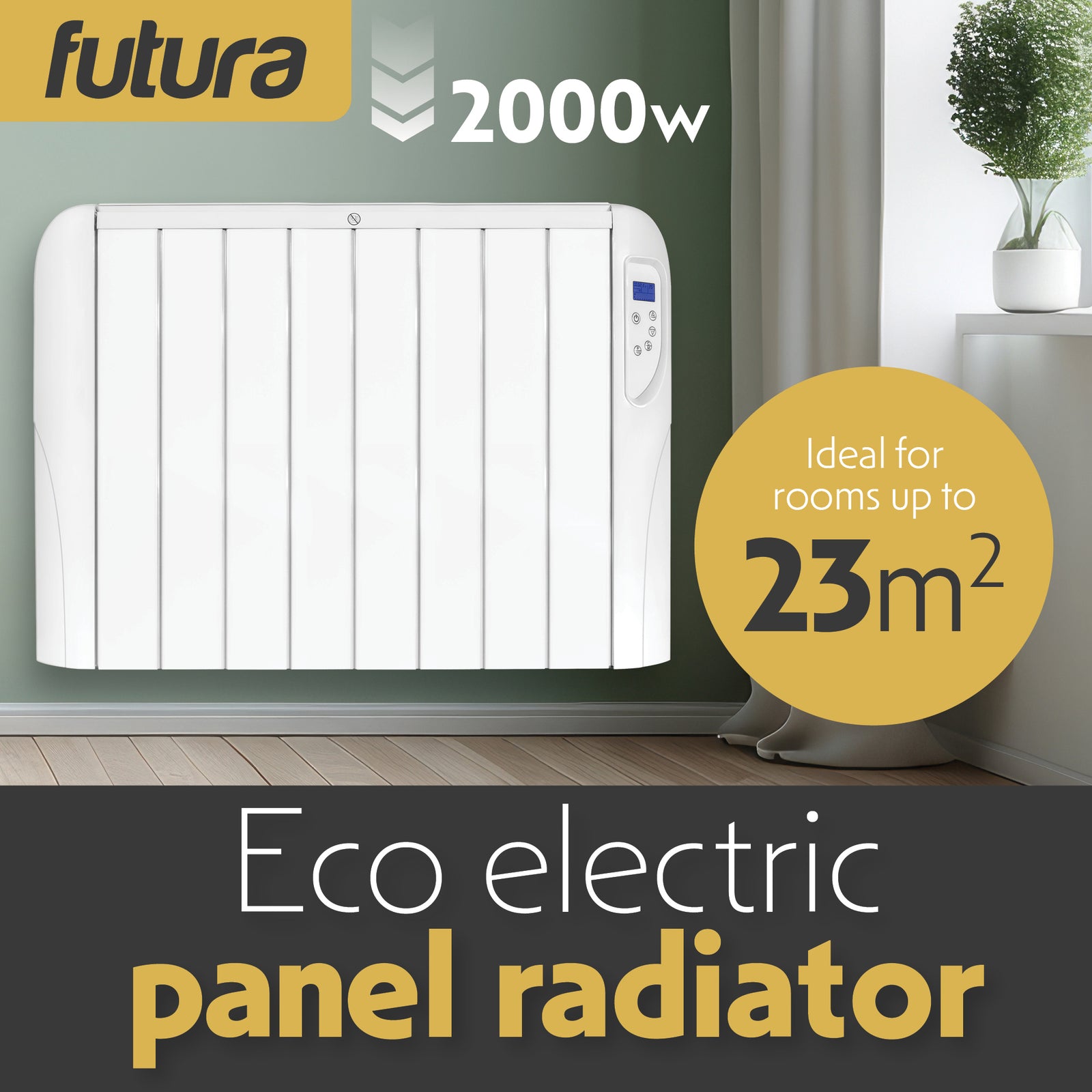 Electric Radiator Panel Heater Wall Mounted Advanced Timer Digital Thermostat, Bathroom Safe Room Heater | 2000w | White