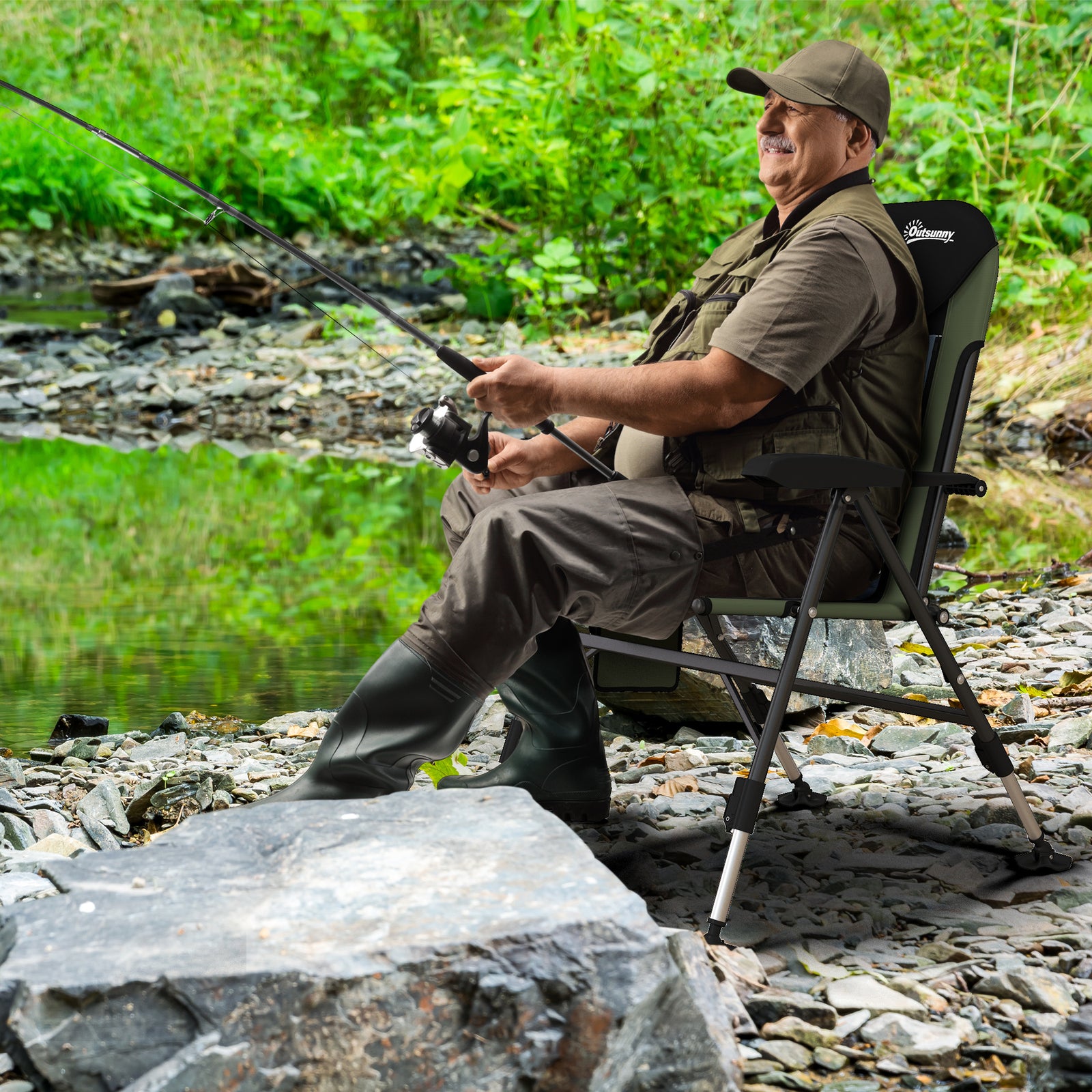 Portable Fishing Chair W/ Reclining Backrest Adjustable Leg