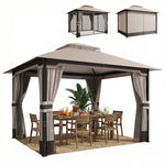 3 X 3.6 M Outdoor Garden Gazebo With Netting, Curtains | Khaki